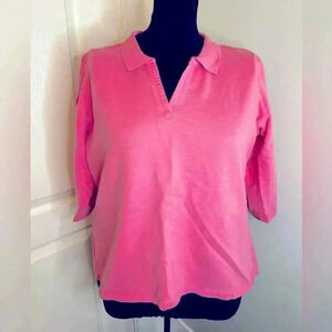 Cotton Couture Womens M Bubblegum‎ Pink 3/4 Sleeve Collar Polo Shirt Top Blouse